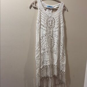 Solitaire Swim women’s White Fringe Dress - size large - racer back